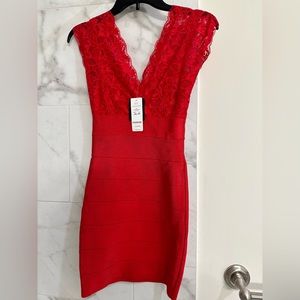 Lady in red mini dress